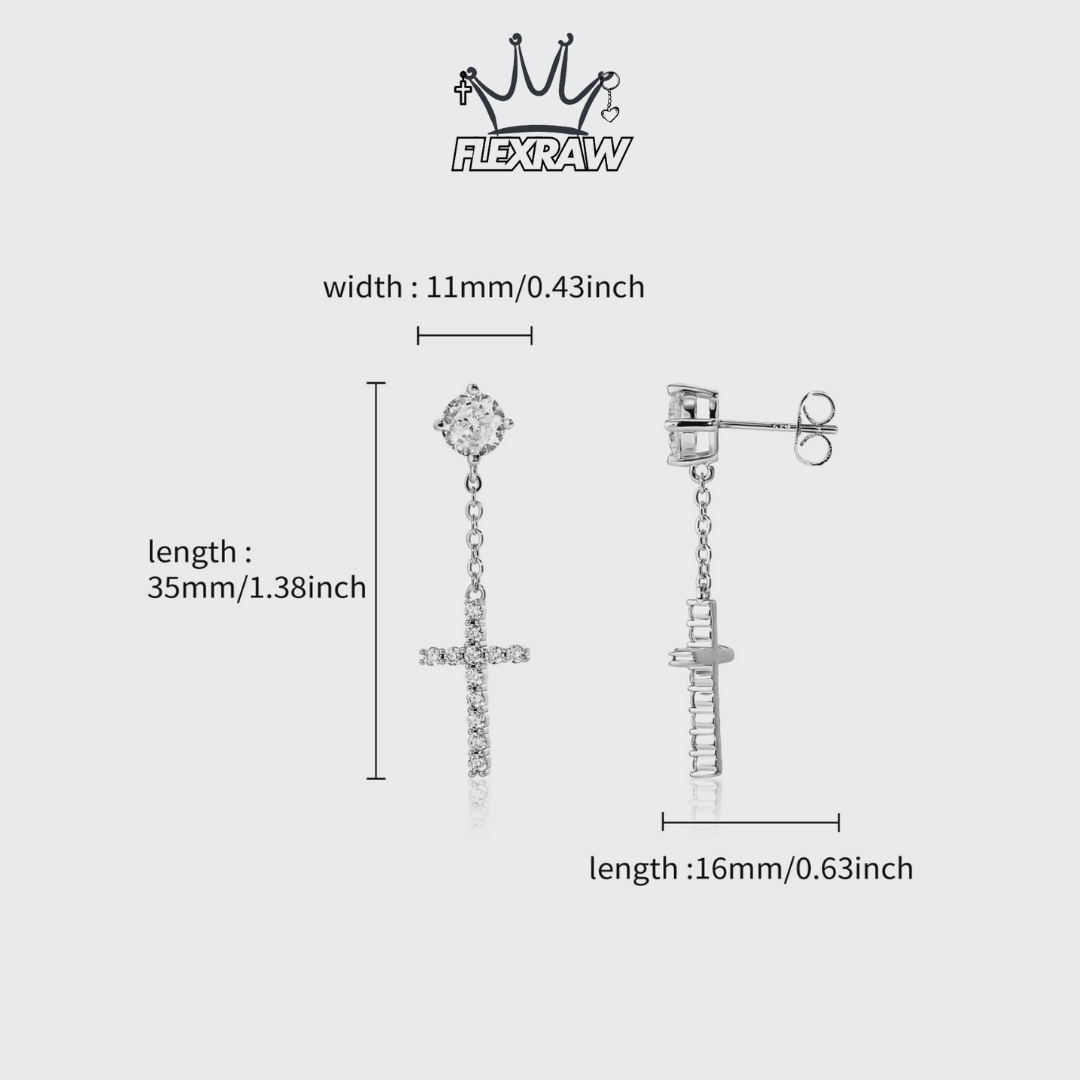 Elegant Long Chain Full Rhinestone Cross Earrings - Stylish and Versatile Trendy Ear Accessories