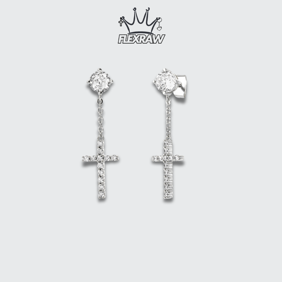 Elegant Long Chain Full Rhinestone Cross Earrings - Stylish and Versatile Trendy Ear Accessories