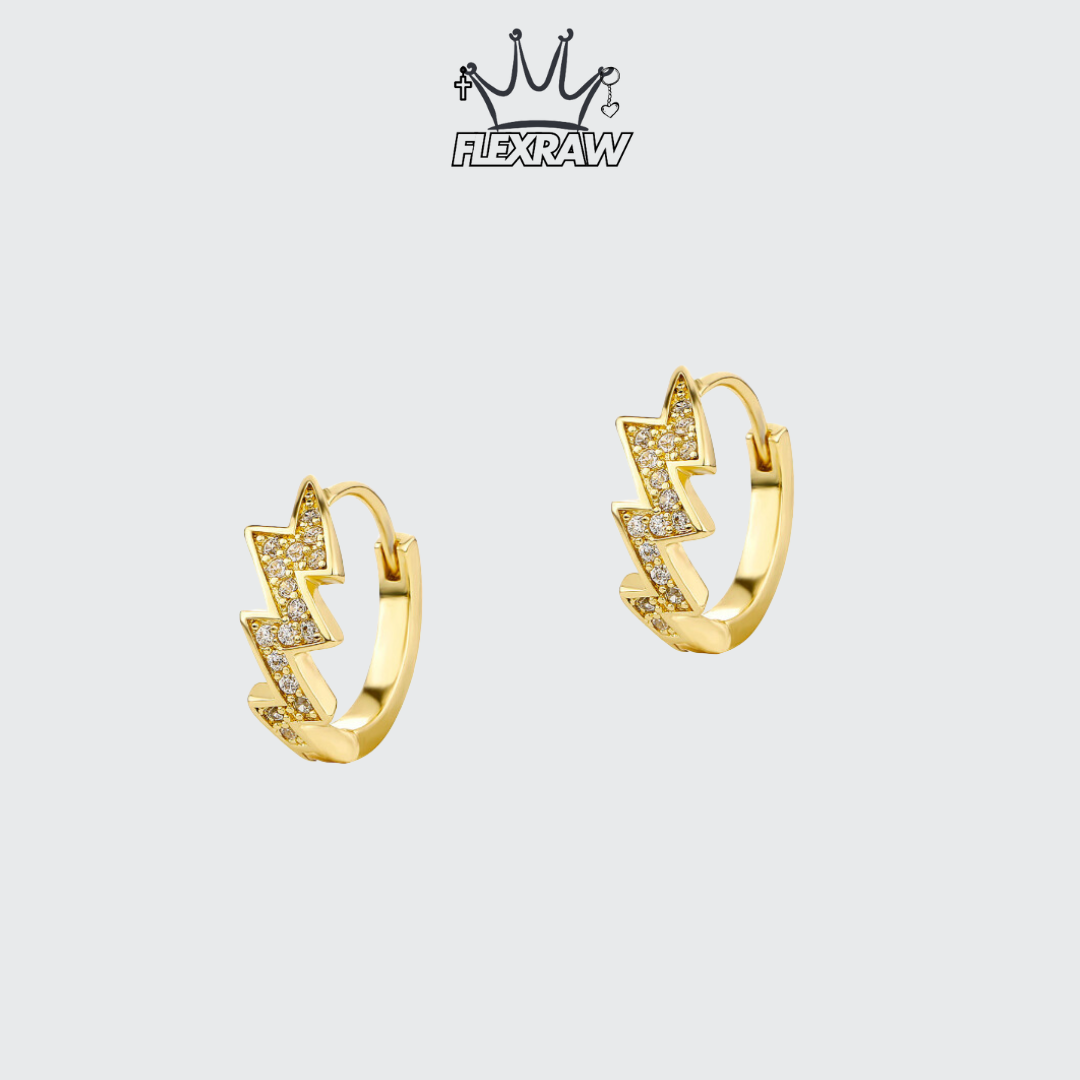 Diamond-encrusted lightning earrings, trendy hip-hop street style