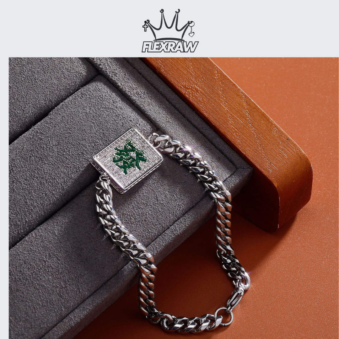 Chinese Trend Hip-Hop Style 6MM Titanium Steel Cuban Chain Bracelet with Fortune Mahjong Charm - Premium Men's Jewelry