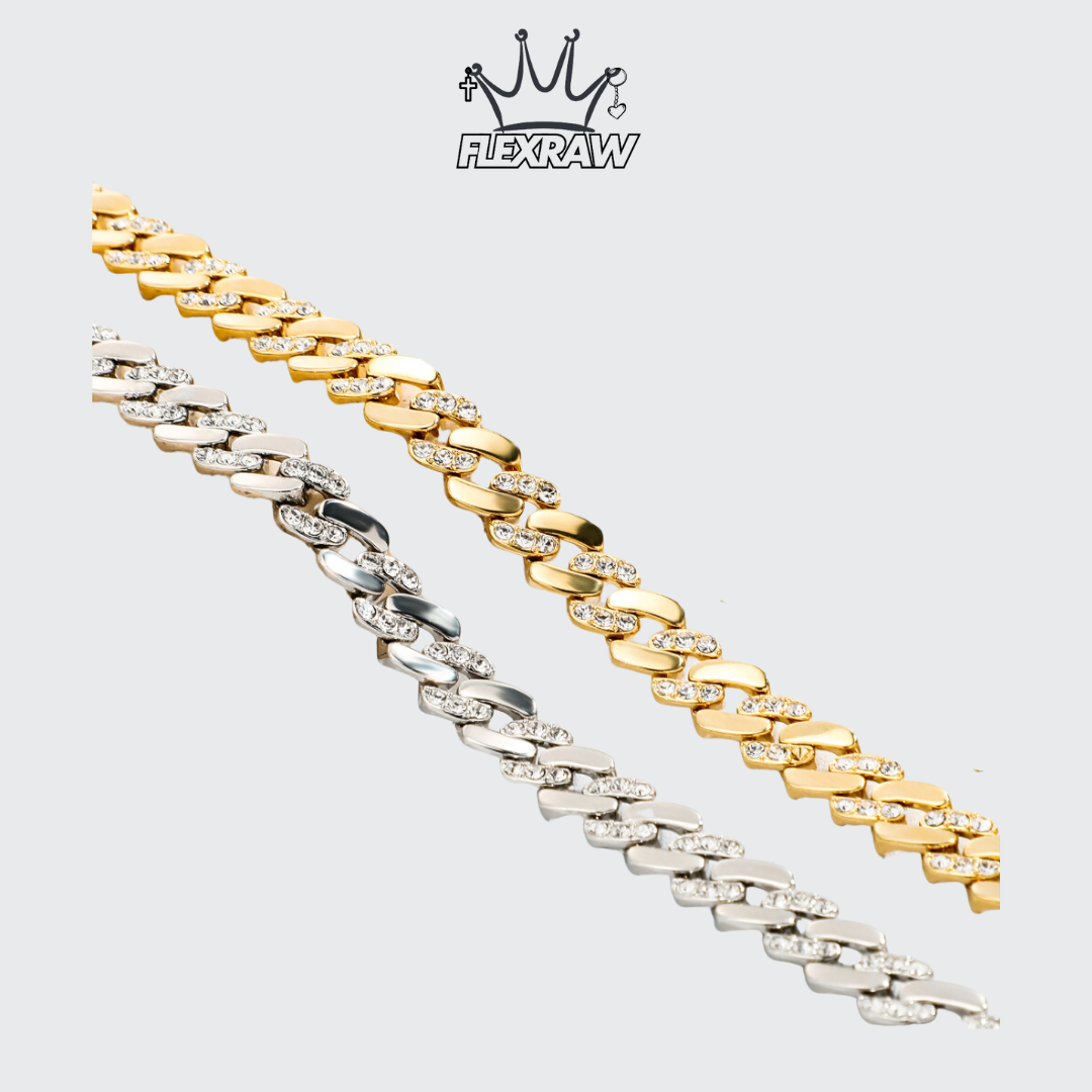 8MM Rhombus Cuban Chain Bracelet with Color-Retaining Design and Rhinestone Accents