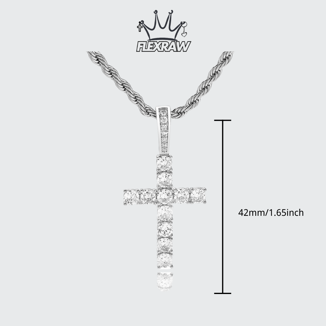 Solid 925 Silver Hip-Hop Necklace with Full Zirconia, Real Gold Plated Cross Pendant Jewelry