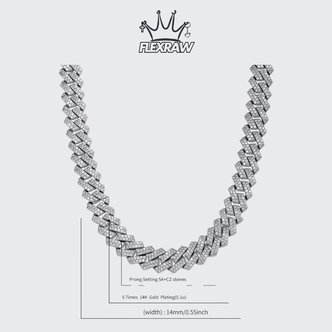 14MM Full Zirconia Rhombus Cuban Chain - Hip-Hop Style