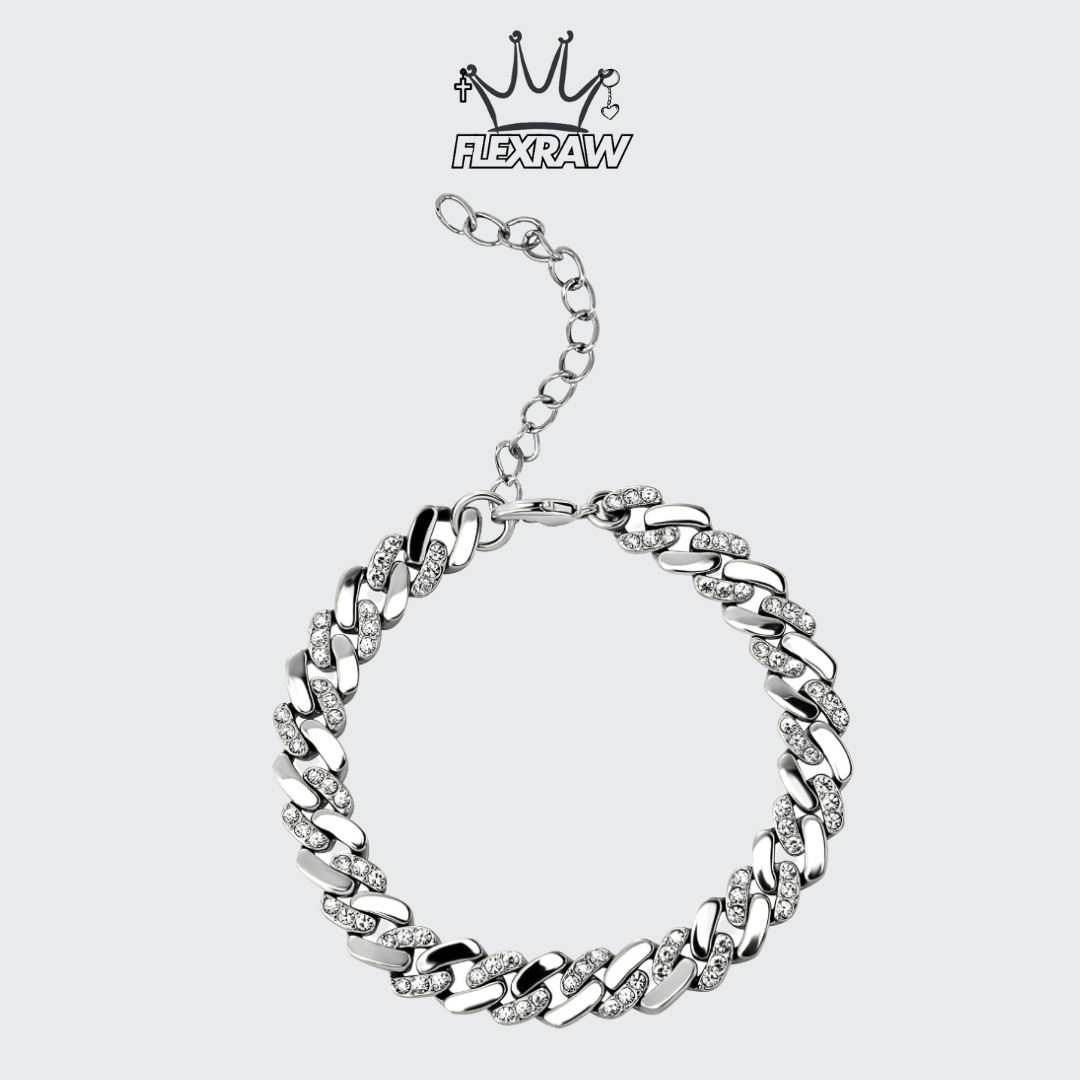 8MM Rhombus Cuban Chain Bracelet with Color-Retaining Design and Rhinestone Accents