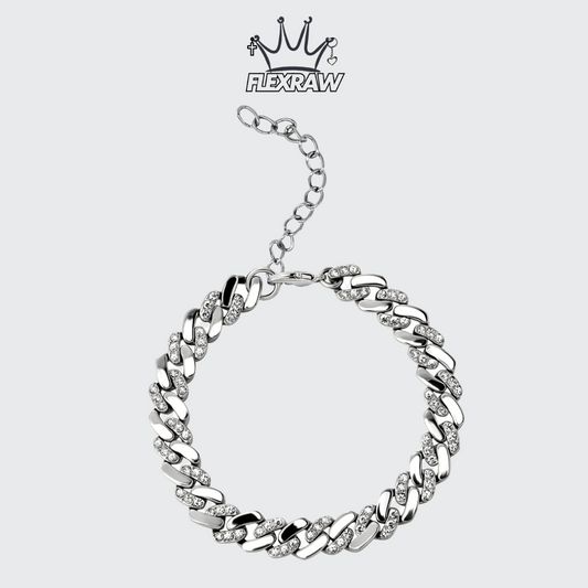 8MM Rhombus Cuban Chain Bracelet with Color-Retaining Design and Rhinestone Accents