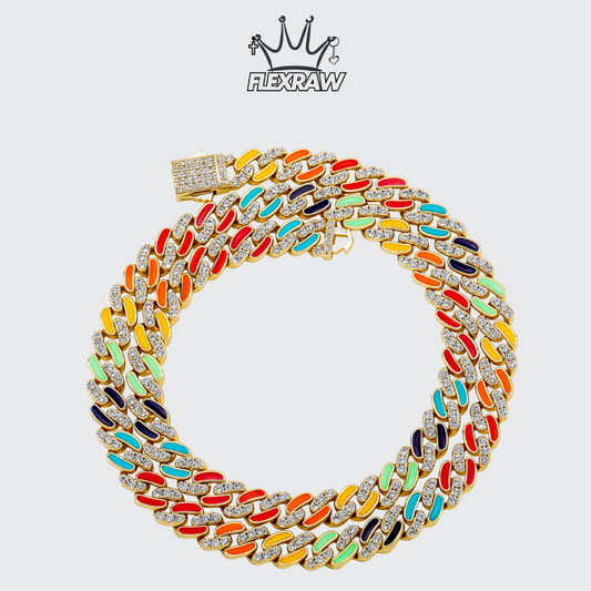 New Colorful Enamel Mixed Cubic Zirconia Cuban Chain Necklace for Men - Hip-Hop Style