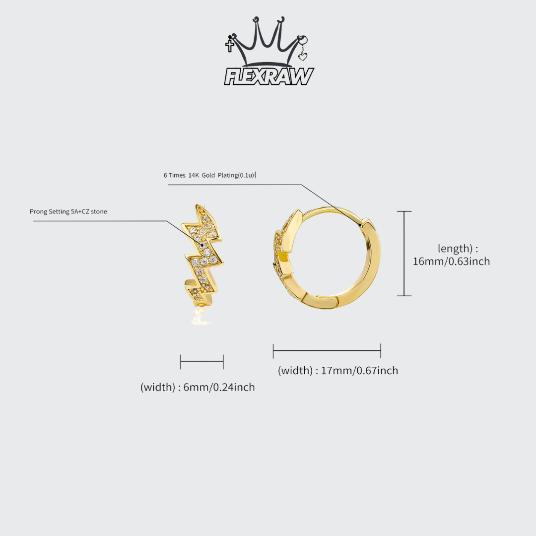 Diamond-encrusted lightning earrings, trendy hip-hop street style